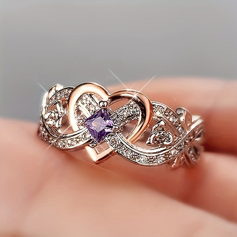 European and American simple love-shaped zircon ring