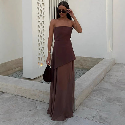 European and American temperament sleeveless tube top dress for women beach vacation fashion mesh splicing flowing slit long skirt foreign trade