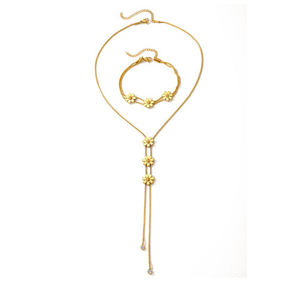 European and American three-dimensional flower tassel round snake chain Japanese and Korean new fashion stainless steel long temperament pendant suit