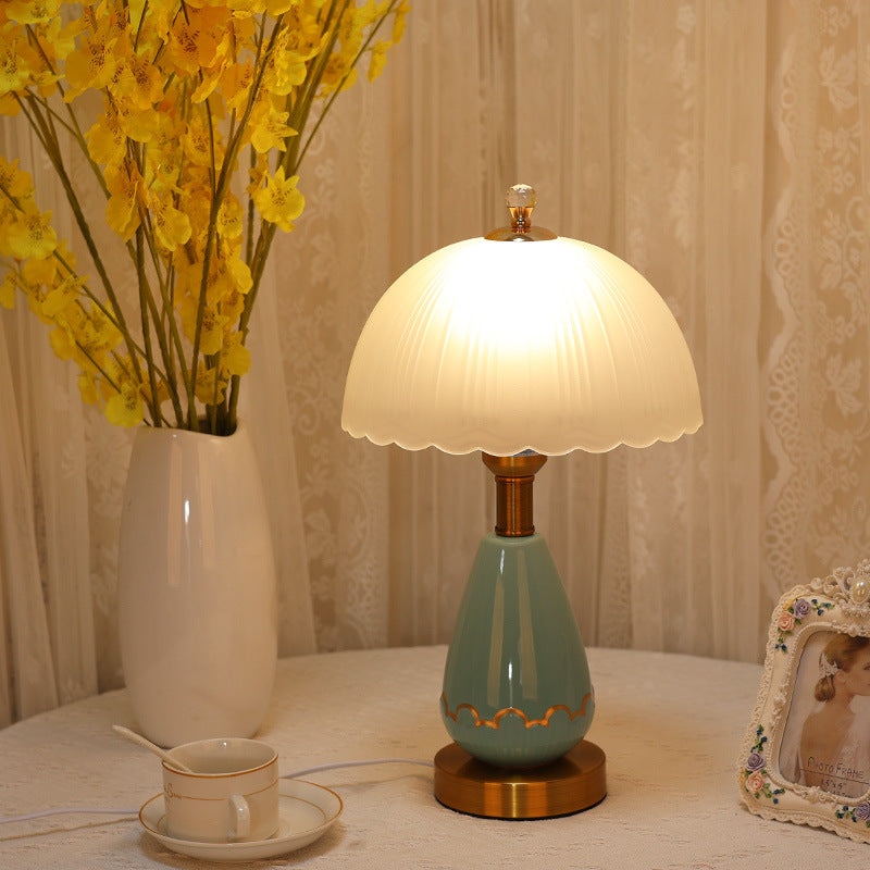 European Ceramic Bedside Table Lamp with Glass Shade