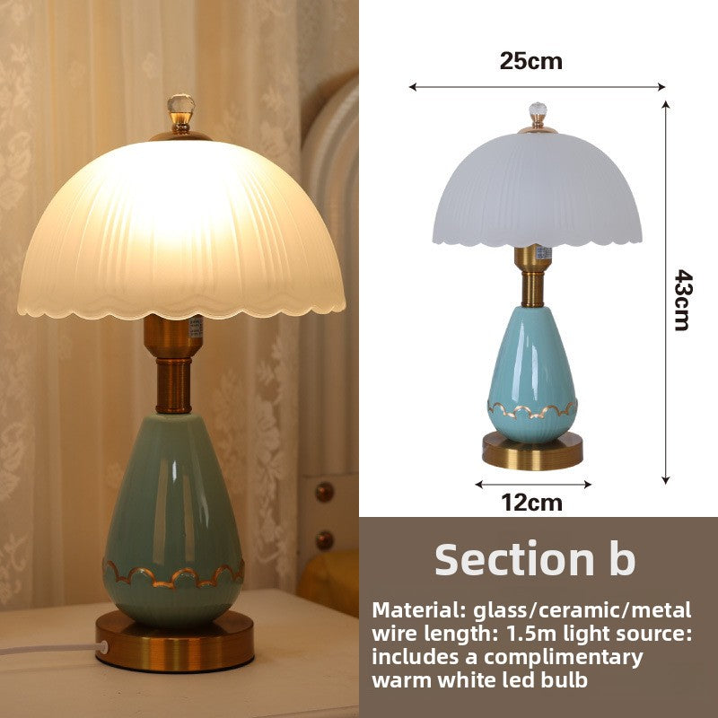 European Ceramic Bedside Table Lamp with Glass Shade