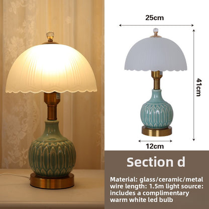 European Ceramic Bedside Table Lamp with Glass Shade