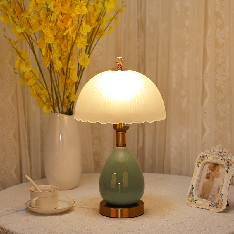 European Ceramic Bedside Table Lamp with Glass Shade