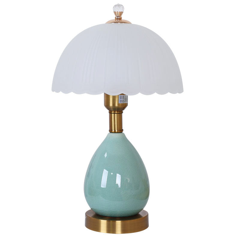 European Ceramic Bedside Table Lamp with Glass Shade