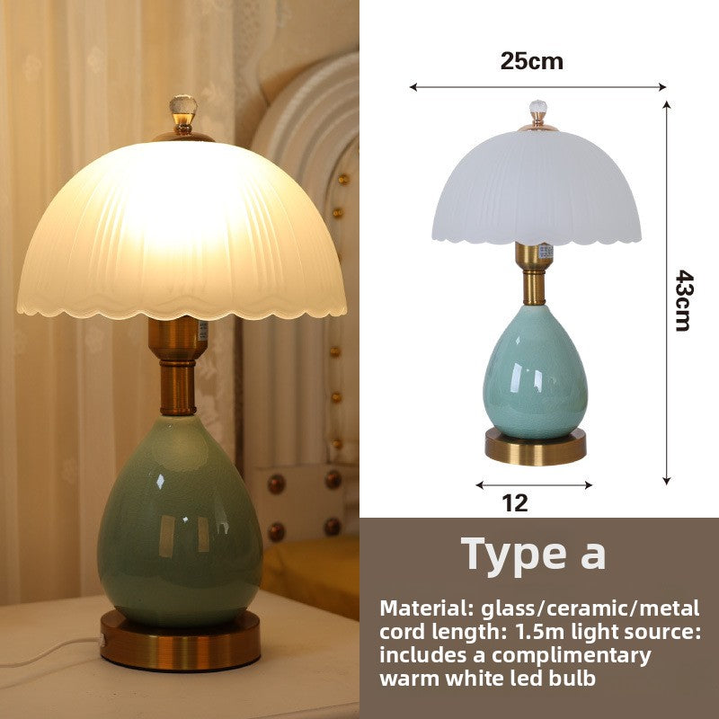 European Ceramic Bedside Table Lamp with Glass Shade