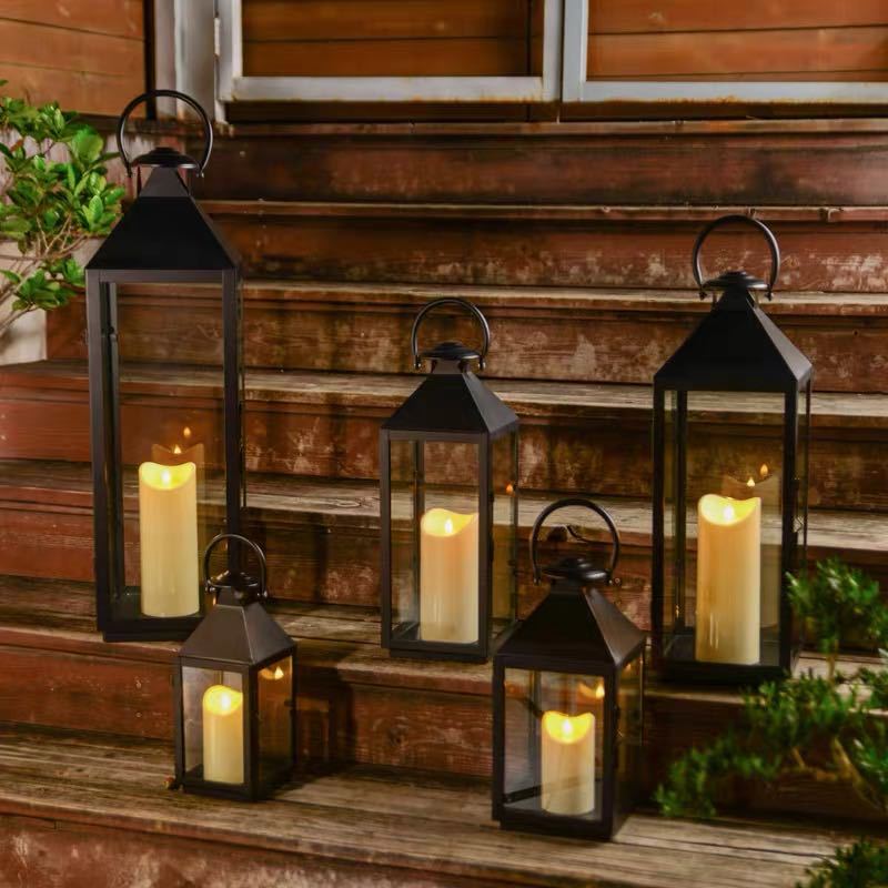 European Classic Iron Candlestick Holder with Glass