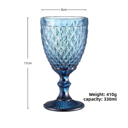 European Embossed Glass Wine Goblet