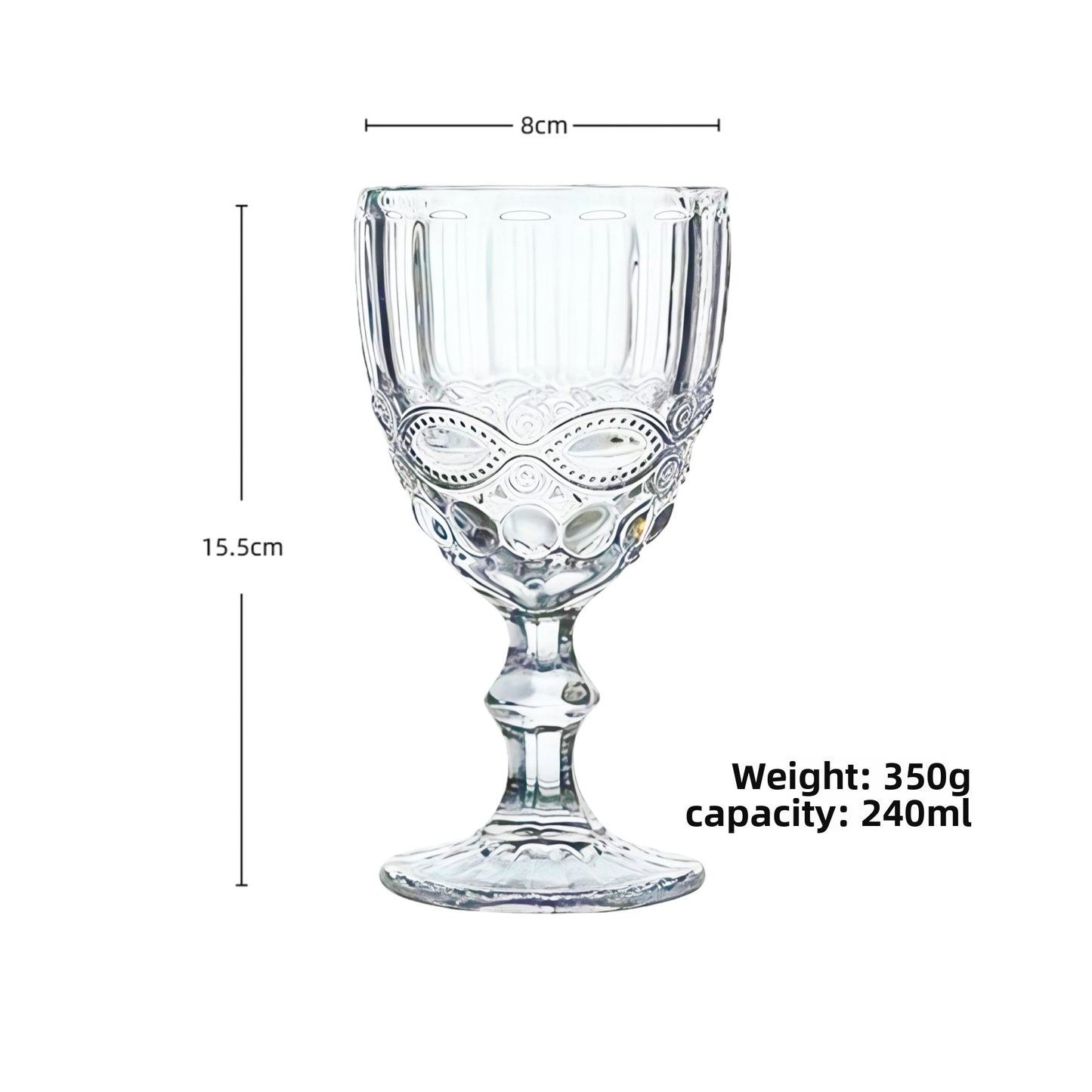 European Embossed Glass Wine Goblet