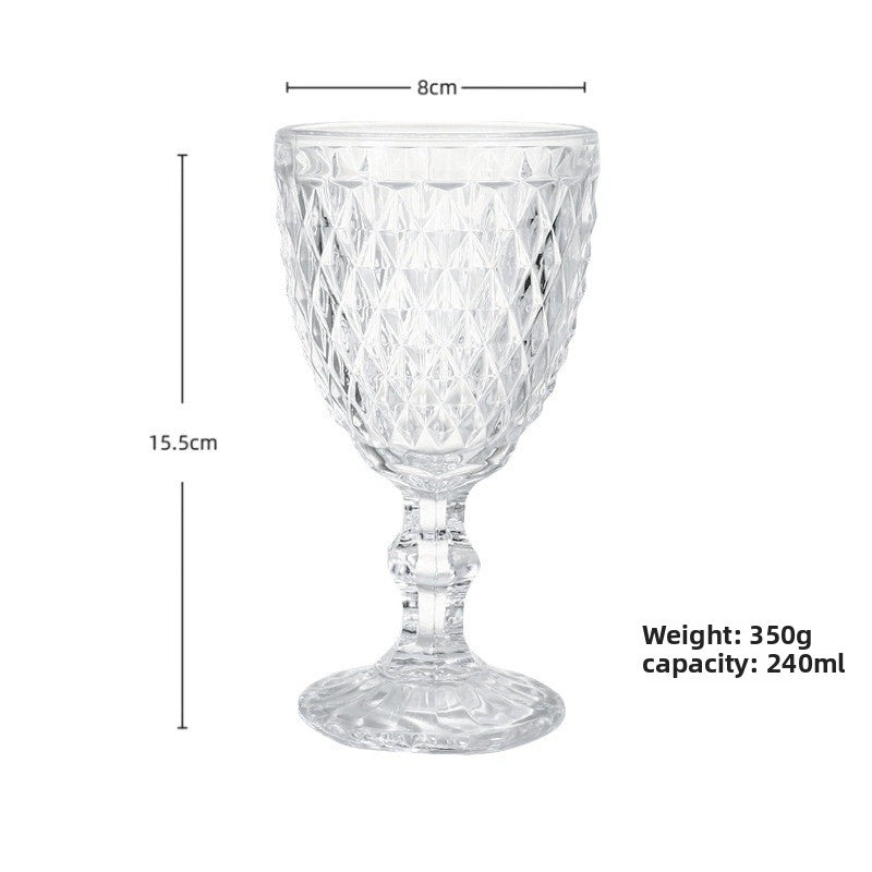 European Embossed Glass Wine Goblet