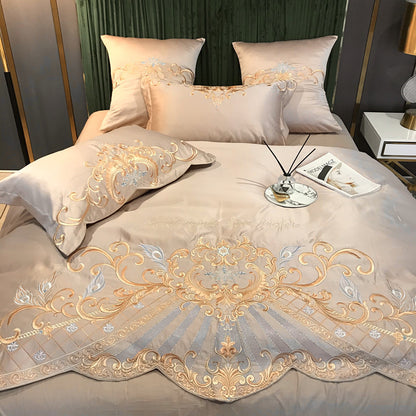 European High-End Luxury Embroidered Wedding Four-Piece Set of Pure Cotton Bed Sheetss Washed Silk Quilt Cover Wedding Bedding
