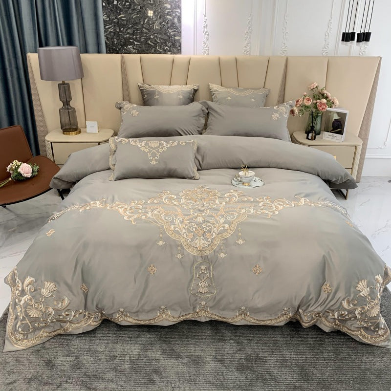 European High-End Luxury Embroidered Wedding Four-Piece Set of Pure Cotton Bed Sheetss Washed Silk Quilt Cover Wedding Bedding