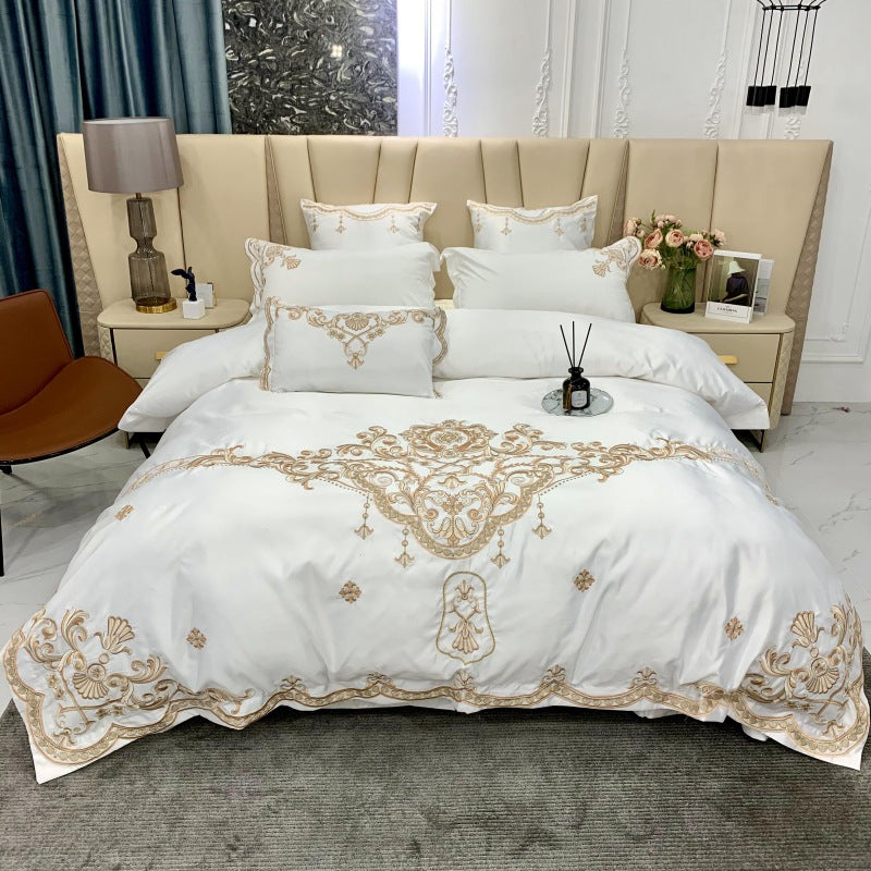 European High-End Luxury Embroidered Wedding Four-Piece Set of Pure Cotton Bed Sheetss Washed Silk Quilt Cover Wedding Bedding
