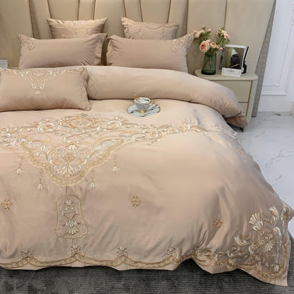 European High-End Luxury Embroidered Wedding Four-Piece Set of Pure Cotton Bed Sheetss Washed Silk Quilt Cover Wedding Bedding