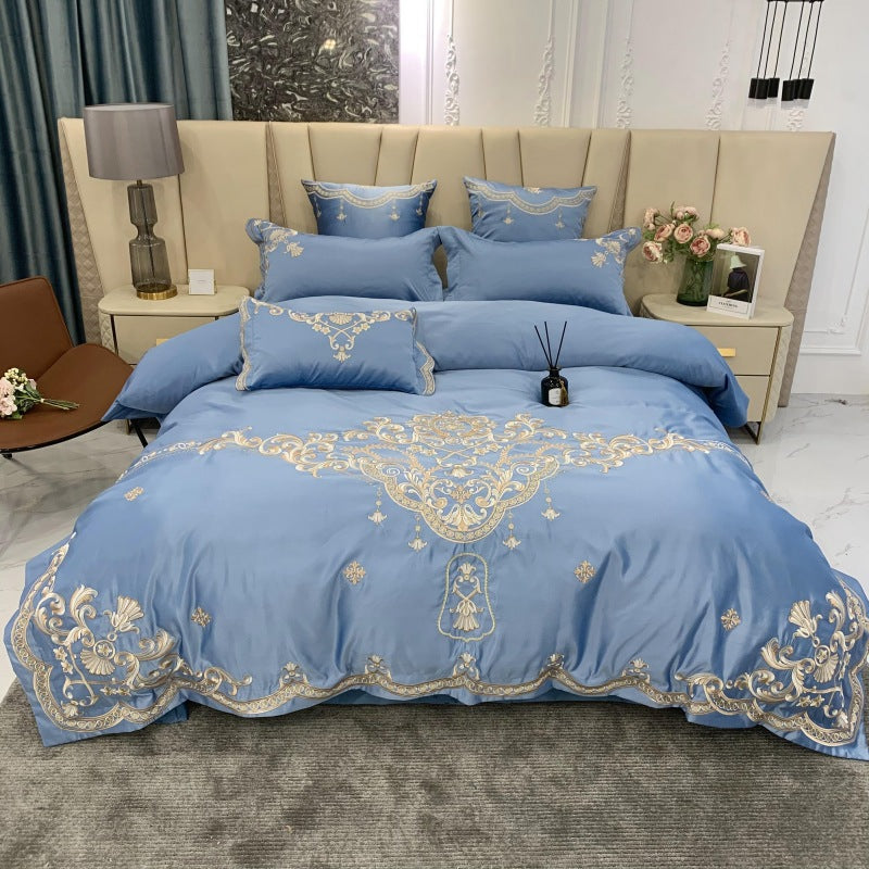 European High-End Luxury Embroidered Wedding Four-Piece Set of Pure Cotton Bed Sheetss Washed Silk Quilt Cover Wedding Bedding
