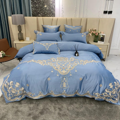 European High-End Luxury Embroidered Wedding Four-Piece Set of Pure Cotton Bed Sheetss Washed Silk Quilt Cover Wedding Bedding