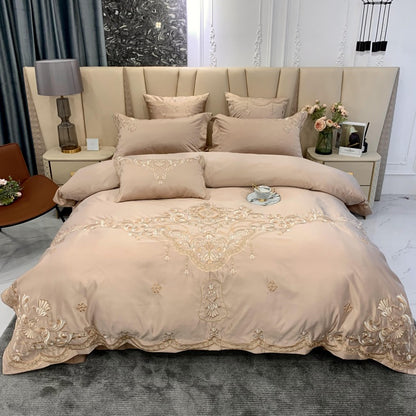 European High-End Luxury Embroidered Wedding Four-Piece Set of Pure Cotton Bed Sheetss Washed Silk Quilt Cover Wedding Bedding