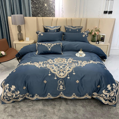 European High-End Luxury Embroidered Wedding Four-Piece Set of Pure Cotton Bed Sheetss Washed Silk Quilt Cover Wedding Bedding