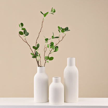 European Morandi Ceramic Vase Desktop Living Room Ornament with Dried Flowers Striped Decor