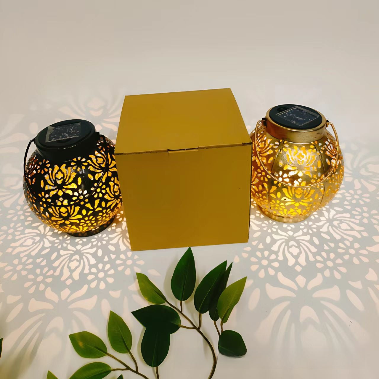 European Solar Iron Round Lantern Outdoor Decoration
