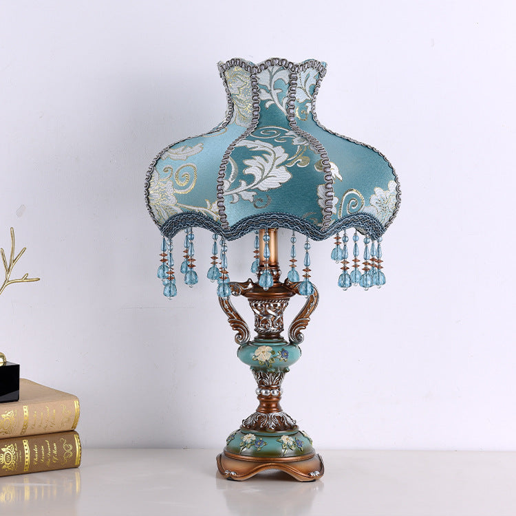 European Style Bedside Table Lamp with Fabric Shade