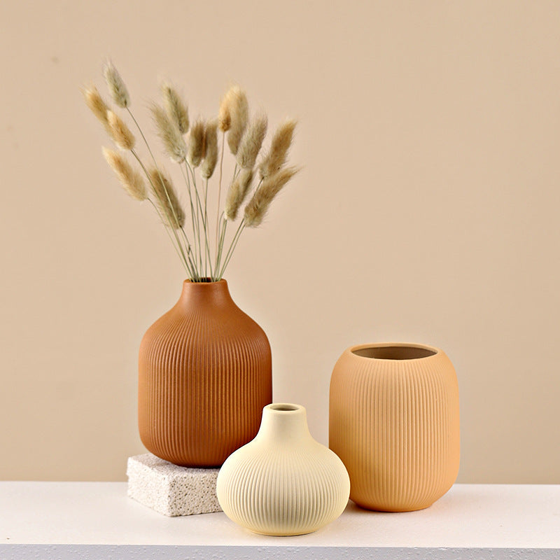 European Style Ceramic Vase Three Piece Set for Dried Flowers Home Decoration