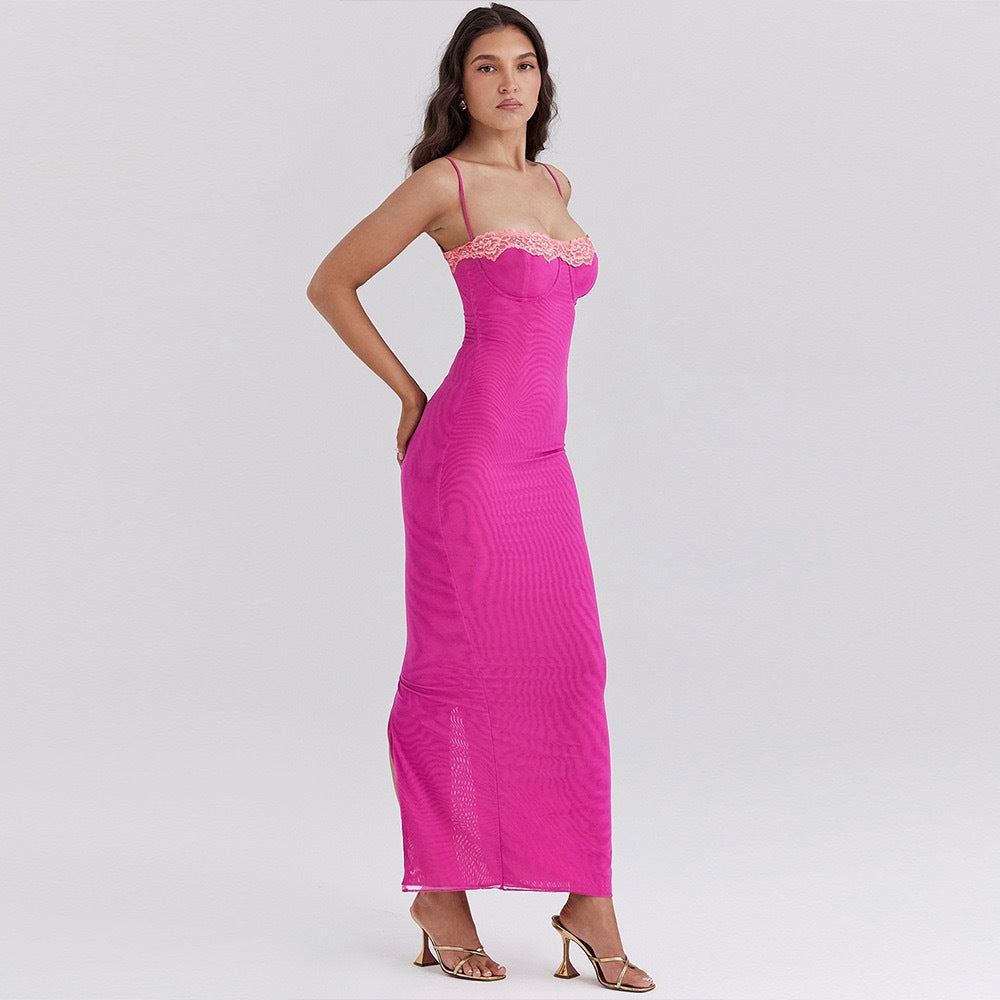 European Style Lace Wrap Midi Dress