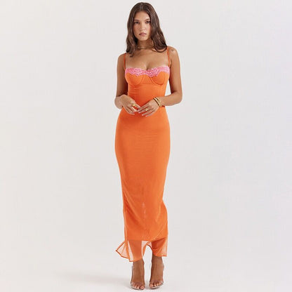 European Style Lace Wrap Midi Dress