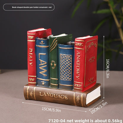 European Style Retro Fake Book Pen Holder Wooden Desktop Decor