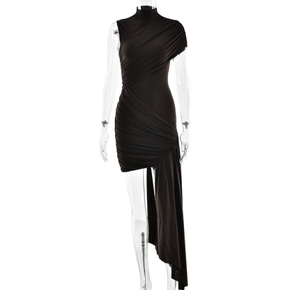 European Style Slim Fit Asymmetrical Ribbon Dress