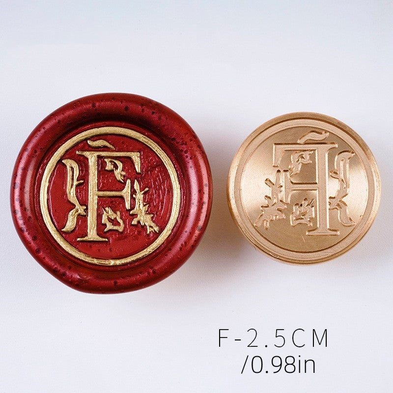 European Vintage Brass Seal Stamps with Wood Handle