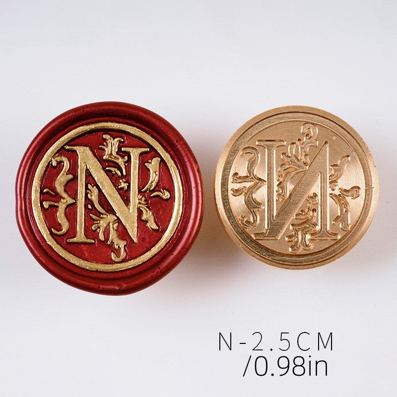 European Vintage Brass Seal Stamps with Wood Handle