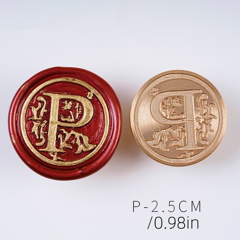 European Vintage Brass Seal Stamps with Wood Handle