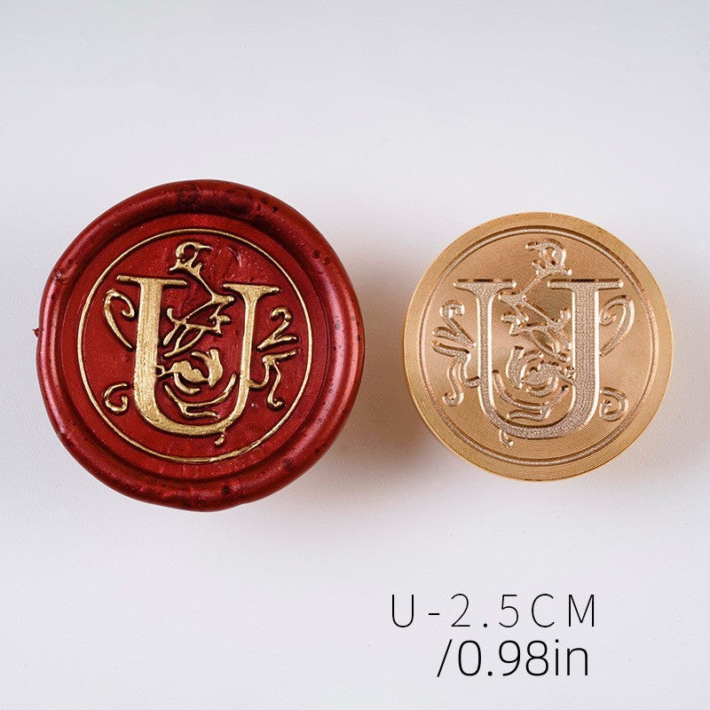 European Vintage Brass Seal Stamps with Wood Handle