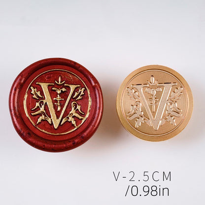 European Vintage Brass Seal Stamps with Wood Handle
