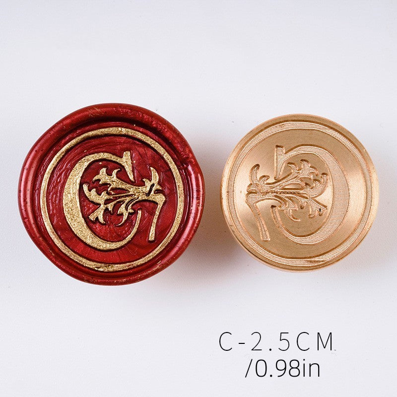 European Vintage Brass Seal Stamps with Wood Handle