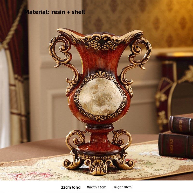 European Vintage Resin Vase with Artificial Flowers