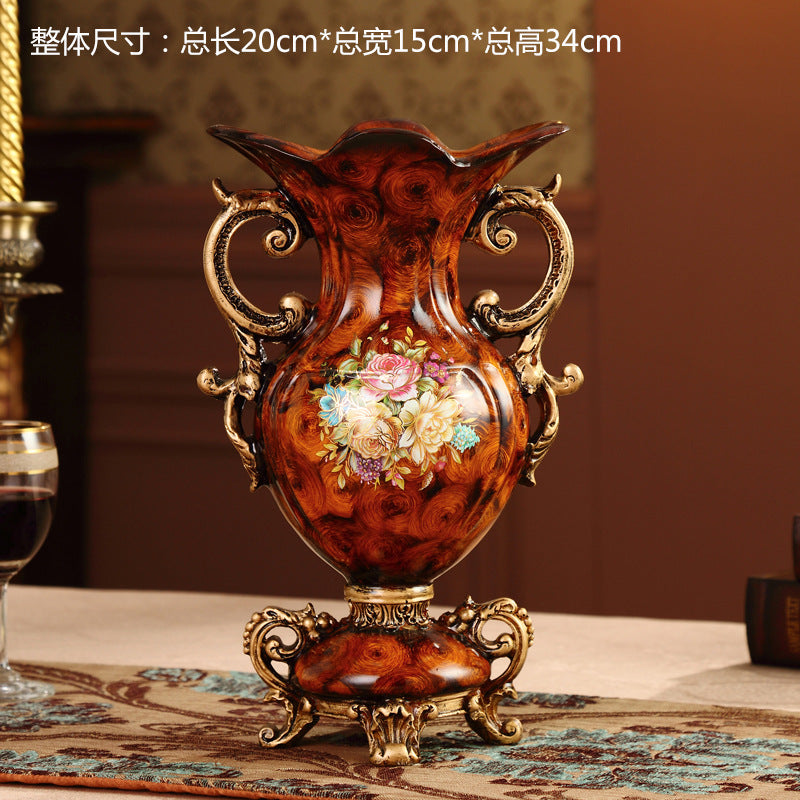European Vintage Resin Vase with Artificial Flowers