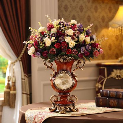 European Vintage Resin Vase with Artificial Flowers