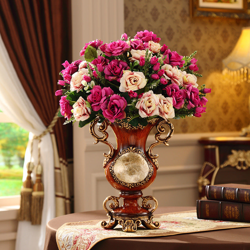 European Vintage Resin Vase with Artificial Flowers