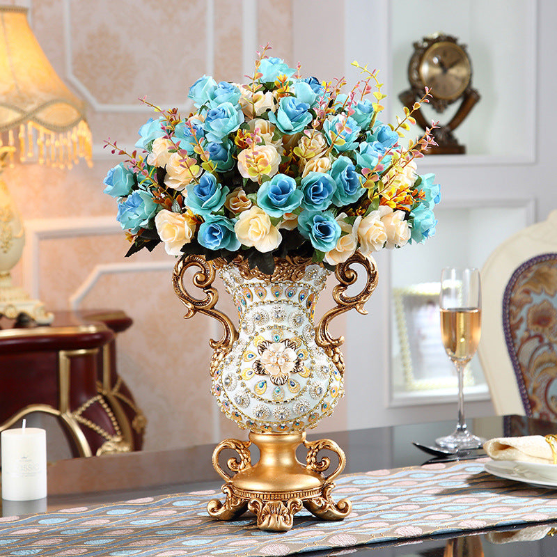 European Vintage Resin Vase with Artificial Flowers
