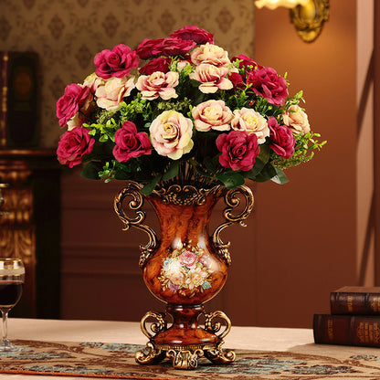 European Vintage Resin Vase with Artificial Flowers