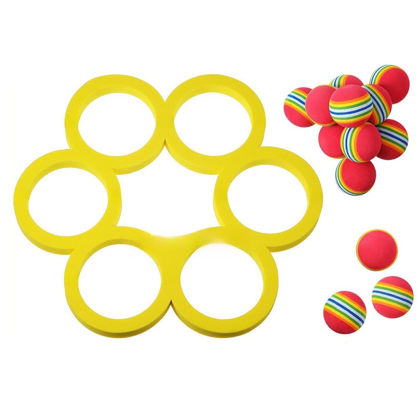 EVA Foam Throwing Ring Game Set with Rainbow Balls