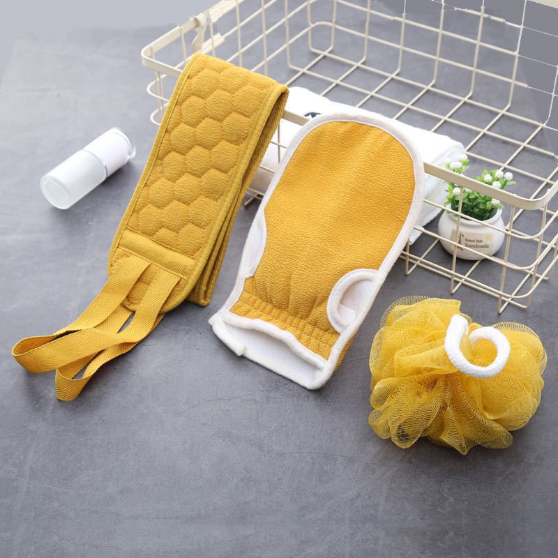 Exfoliating Bath Cloth Set: Bath Ball and Back Scrubber Strip