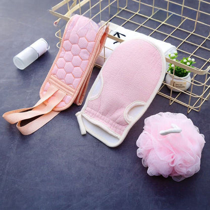 Exfoliating Bath Cloth Set: Bath Ball and Back Scrubber Strip