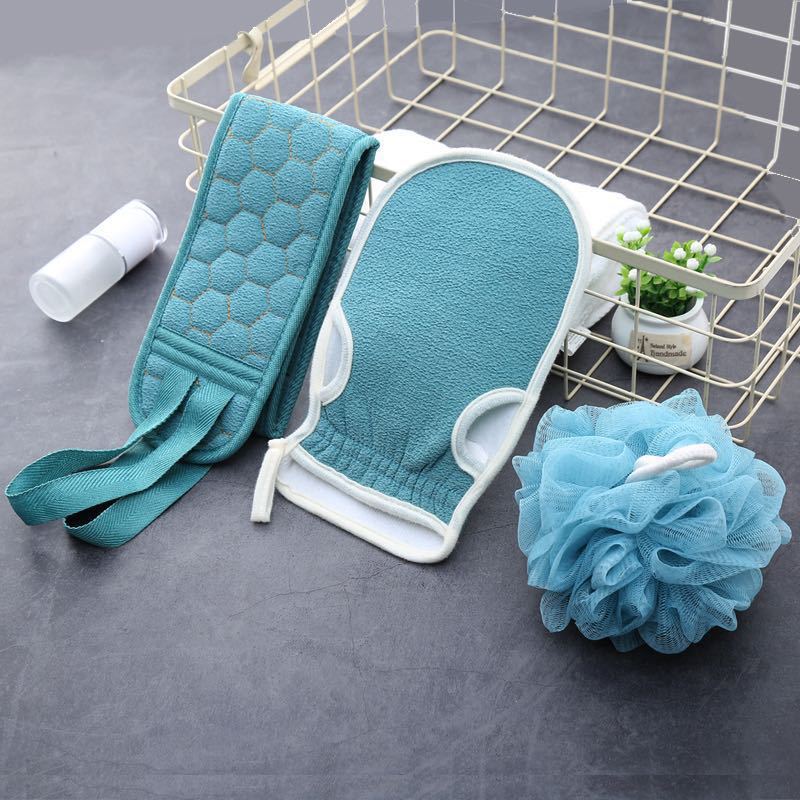 Exfoliating Bath Cloth Set: Bath Ball and Back Scrubber Strip
