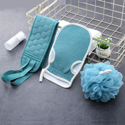 Exfoliating Bath Cloth Set: Bath Ball and Back Scrubber Strip
