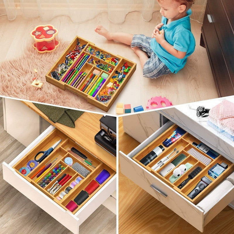 Expandable Bamboo Drawer Organizer with Adjustable Dividers