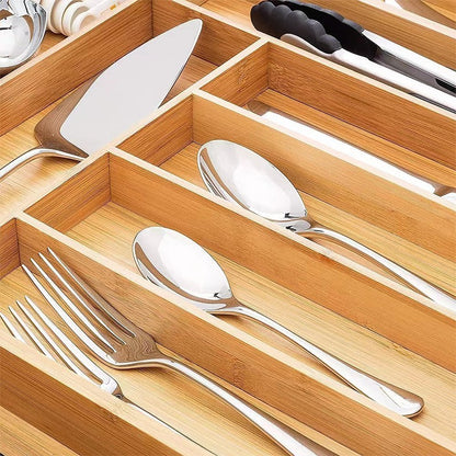 Expandable Bamboo Drawer Organizer with Adjustable Dividers