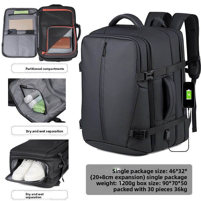 Expandable Travel Backpack with Shoe Compartment