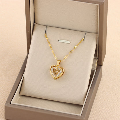 Explosions Korean double smart love pendant titanium steel necklace cross-border explosions stainless steel women's clavicle chain